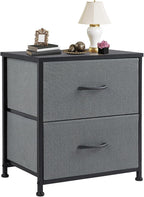 Nightstand Set of 2, Small Dresser with 2 Fabric Drawers Side Bedroom End Table Kids Bedside Storage Furniture for 25 inch Tall Night Stand for Closet, Entryway, College Dorm, Classic Black