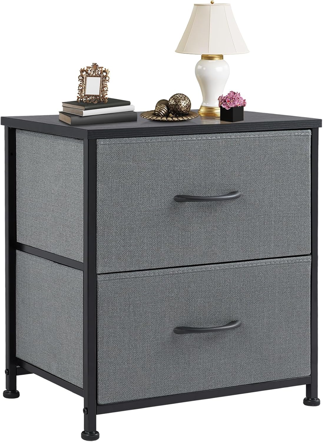 Nightstand Set of 2, Small Dresser with 2 Fabric Drawers Side Bedroom End Table Kids Bedside Storage Furniture for 25 inch Tall Night Stand for Closet, Entryway, College Dorm, Classic Black