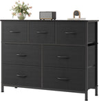 8 Drawer Dresser for Bedroom, Wide Fabric Storage Tower with Wooden Top and Metal Frame, Closet Chest Organizer Furniture, Living Room Hallway, Black