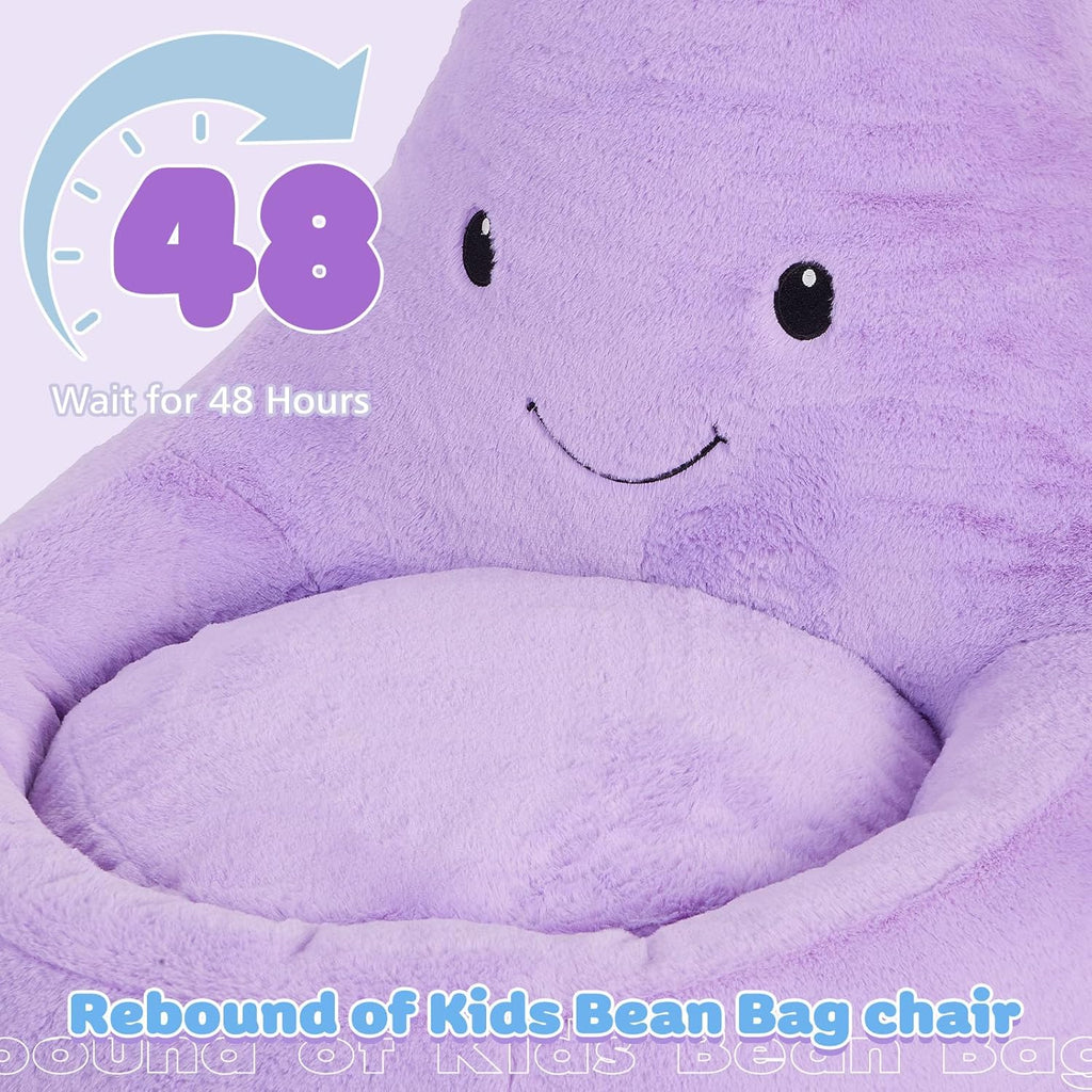 Kids Bean Bag Chair, Stuffed Toddler Couch with Faux Rabbit Fur Cover for Teens & Kids, Comfy Lazy Sofa Chair for Reader, Living Room, Bedroom, Aged 4-12 Years, 24 Inch, Purple