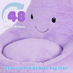 Kids Bean Bag Chair, Stuffed Toddler Couch with Faux Rabbit Fur Cover for Teens & Kids, Comfy Lazy Sofa Chair for Reader, Living Room, Bedroom, Aged 4-12 Years, 24 Inch, Purple