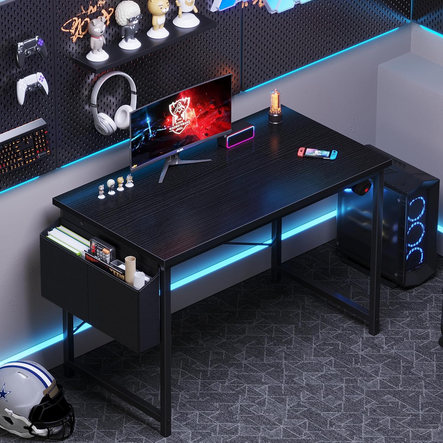 Computer Desk 44 Inch Home Office Desks for Small Spaces, Gaming Writing Study Work Table with Storage Bag and Headphone Hook for Bedroom, Black