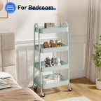 4-Tier Metal Rolling Cart with Lockable Wheels - Mobile Storage Organizer, Utility Shelving Unit for Kitchen, Office, Bathroom, Laundry, Narrow Places, Green