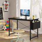 Computer Desk 44 Inch Home Office Desks for Small Spaces, Gaming Writing Study Work Table with Storage Bag and Headphone Hook for Bedroom, Black