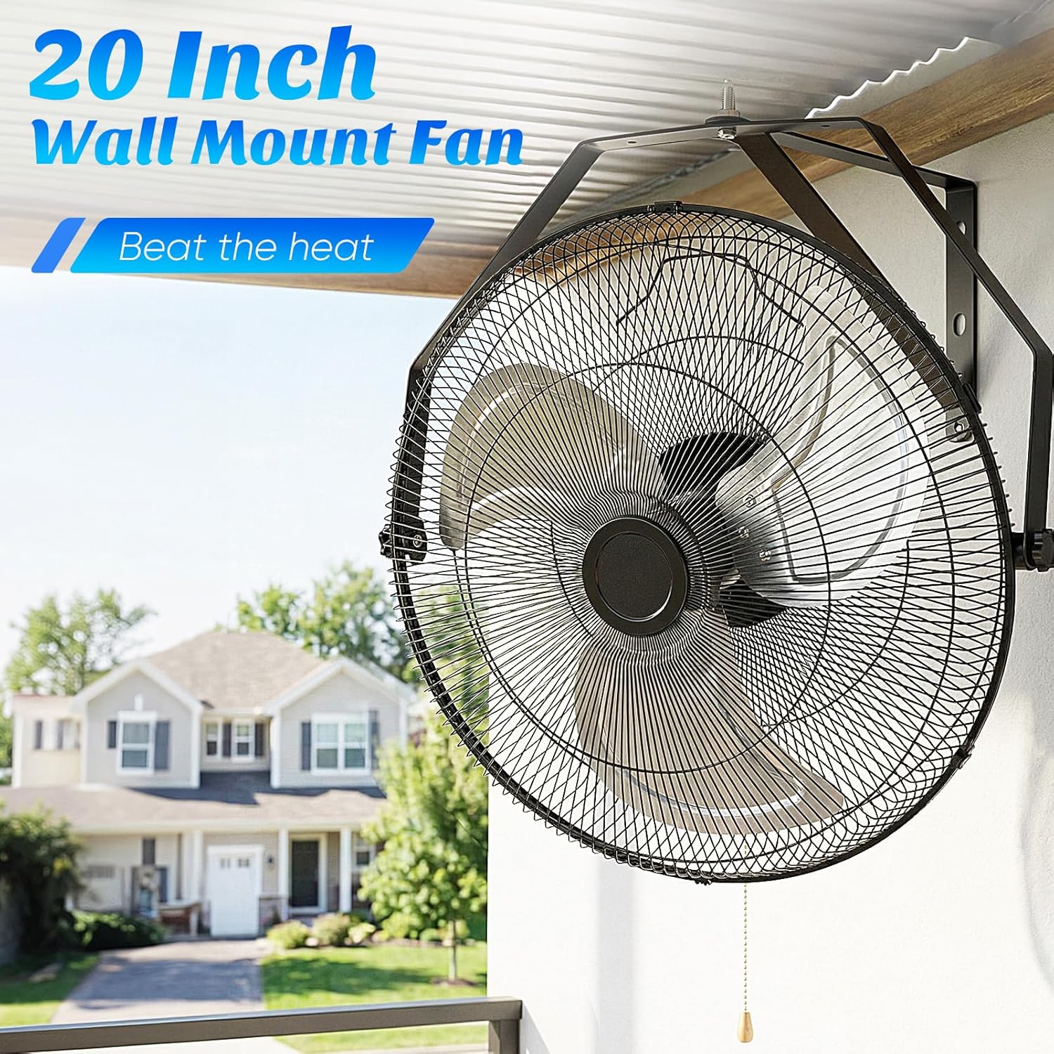 20 Inch Wall Mount Fan, 3400 CFM, 3-Speed High Velocity Fan, Vertical & Horizontal Adjustable Tilt for Industrial, Commercial, Warehouse, Greenhouse, Black