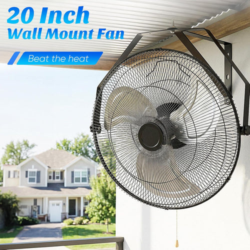 20 Inch Wall Mount Fan, 3400 CFM, 3-Speed High Velocity Fan, Vertical & Horizontal Adjustable Tilt for Industrial, Commercial, Warehouse, Greenhouse, Black