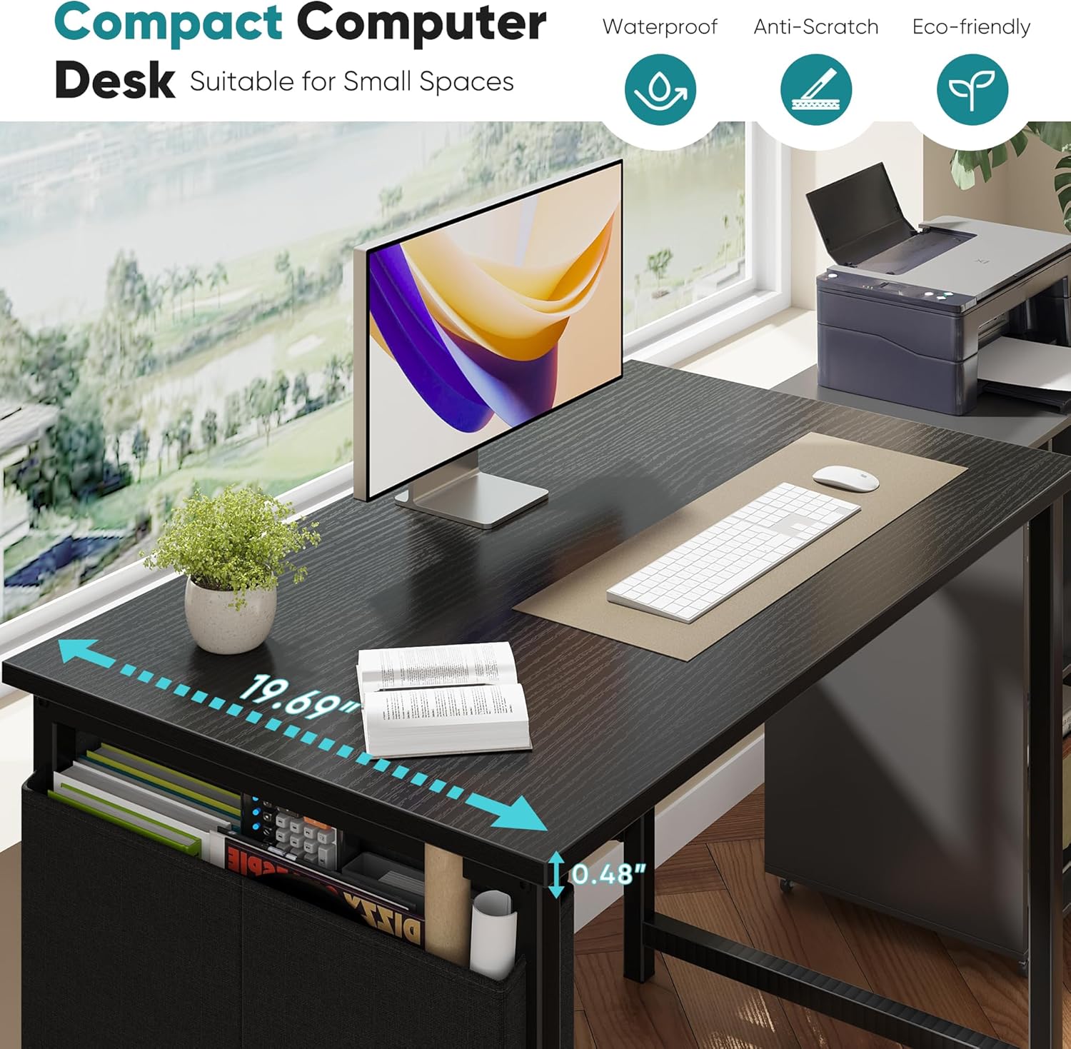 Computer Desk 31 Inch Home Office Desks for Small Spaces, Gaming Writing Study Work Table with Storage Bag and Headphone Hook for Bedroom, Black