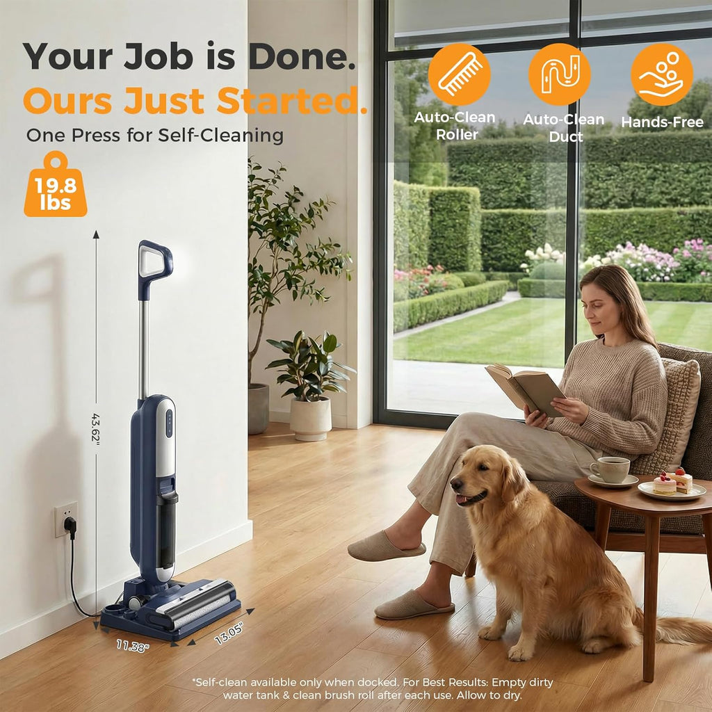 Wet Dry Vacuum Cleaner, Cordless All-in-One Vac Mops, Vacuum Mop with Self-Cleaning System, Dual Water Tank Design, Tangle-Free Brush, Dual-Edge Cleaning, 35-Min Runtime