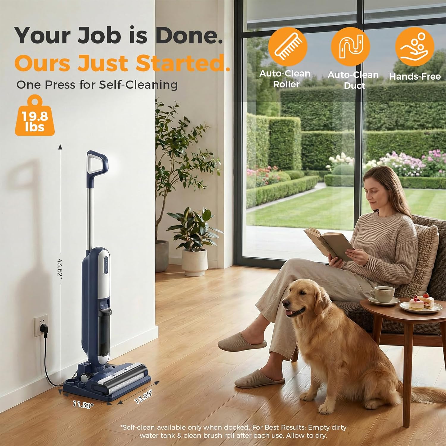 Wet Dry Vacuum Cleaner, Cordless All-in-One Vac Mops, Vacuum Mop with Self-Cleaning System, Dual Water Tank Design, Tangle-Free Brush, Dual-Edge Cleaning, 35-Min Runtime