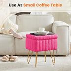 Vanity Stool Chair, Ottoman with Storage, Makeup Cute Soft Small Footstool, Modern Style Faux Fur Seat with 4 Metal Legs & Adjustable Feet for Dressing, Living Room, Bedroom, Dorm, Red