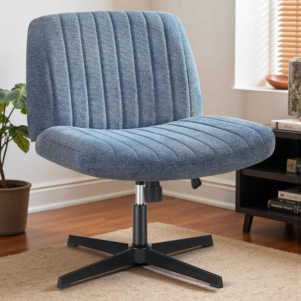 Criss Cross Chair No Wheels, Legged Office Desk Armless Chair Wide Seat, Adjustable Swivel Teddy Fabric Task Vanity Chairs for Home Bedroom, Beige