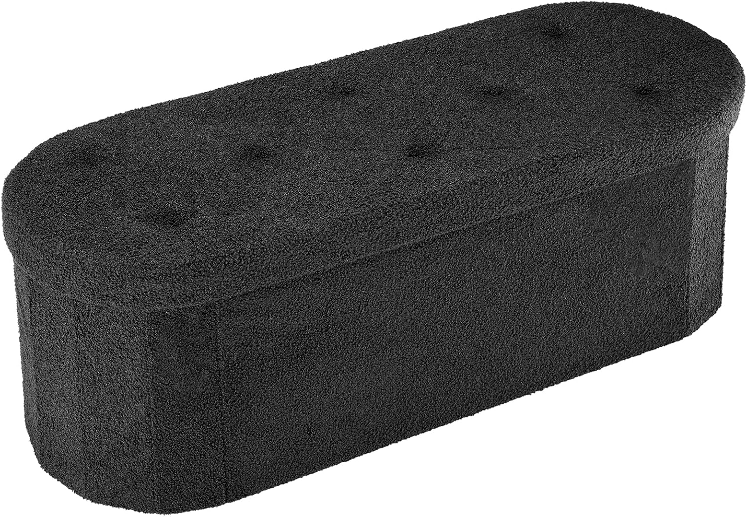 43 inches Folding Storage Ottoman Bench, Oval Round Ottoman End of Bed Foot Rest Bench Stool with Cushion, Storage Chest for Bedroom, Living Room, Entryway, Black