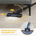 Cordless Vacuum Cleaner with Flexible Steering & Extendable Pole,3 Brush Heads, Lightweight Wireless Rechargeable Upright Vacuum with LED Light & Wall Mount for Hardwood Floors & Carpet