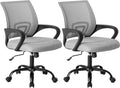 Office Desk Chair - Ergonomic Mid Back with Lumbar Support & Rocking Mode, Height Adjustable with Fixed Armrest, for Home, Computer, Gaming, Conference, Meeting Room, 360?? Swivel, Grey, 2 Pack
