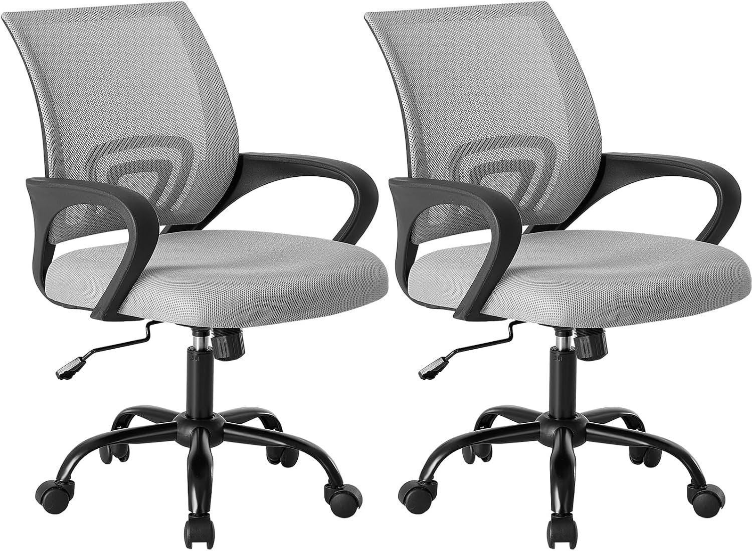 Office Desk Chair - Ergonomic Mid Back with Lumbar Support & Rocking Mode, Height Adjustable with Fixed Armrest, for Home, Computer, Gaming, Conference, Meeting Room, 360?? Swivel, Grey, 2 Pack