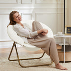 Comfy Saucer Chair, Faux Fur Lounge Seasting XL Circle Chair for Bedroom, Dorm & Gaming, Foldable Fashion Accent Seat for Small Spaces, Folding Moon/Mushroom/Round Oversized Style