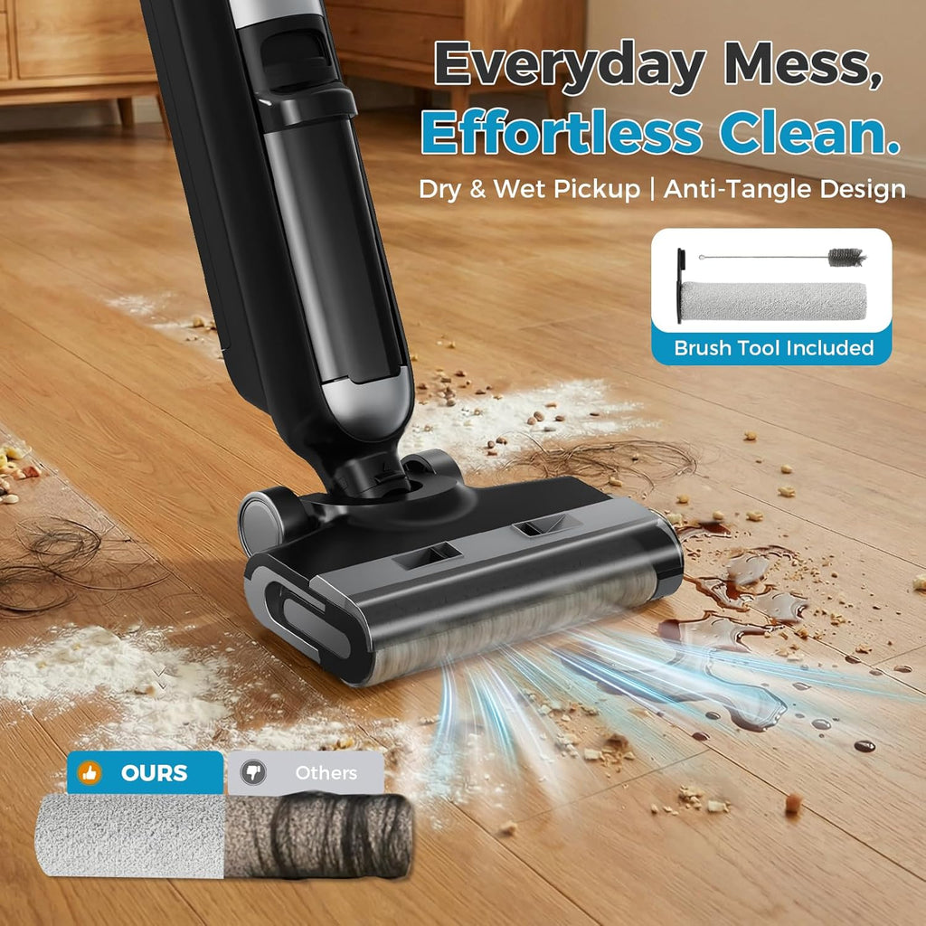 Wet Dry Vacuum Cleaner, Cordless All-in-One Vac Mops, Vacuum Mop with Self-Cleaning System, Dual Water Tank Design, Tangle-Free Brush, Dual-Edge Cleaning, 35-Min Runtime