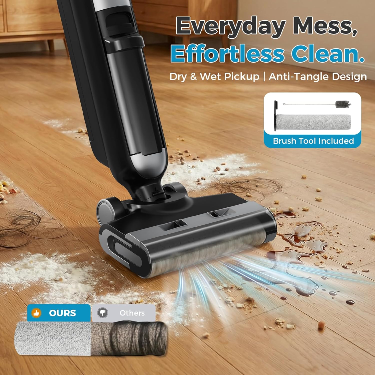 Wet Dry Vacuum Cleaner, Cordless All-in-One Vac Mops, Vacuum Mop with Self-Cleaning System, Dual Water Tank Design, Tangle-Free Brush, Dual-Edge Cleaning, 35-Min Runtime