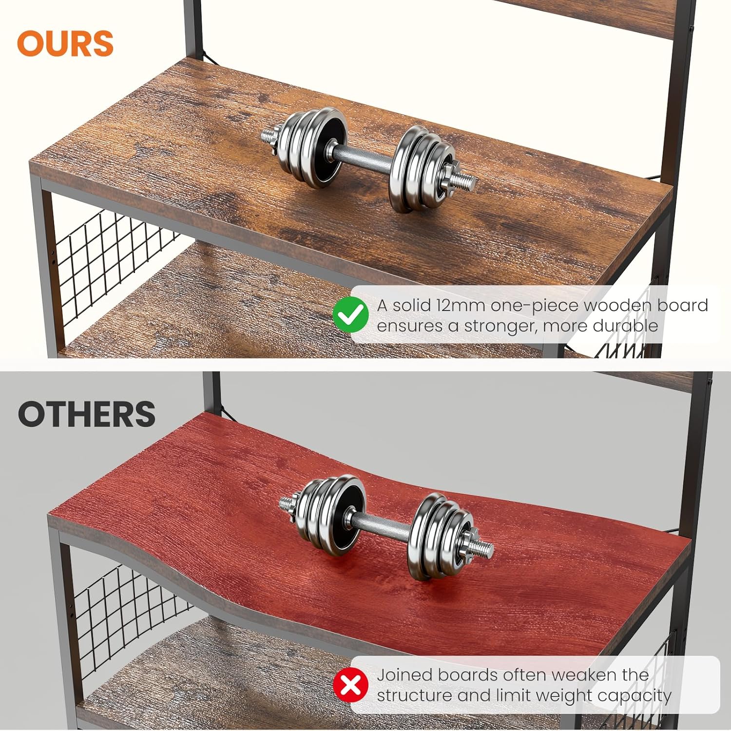 Kitchen Bakers Rack with Power Outlet, Coffee Bar Table 4 Tiers, Microwave Oven Stand Station, Adjustable Storage Shelf Freestanding Appliance Organizer - 23.6 Inch, Rustic Brown