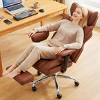 Big and Tall Home Office Desk Chair, Gaming Computer Chair, Executive Ergonomic Chair with Footrest, High Back Reclining, Adjustable Armrests and Comfy Lumbar Support, PU Leather, Brown