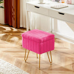 Vanity Stool Chair, Ottoman with Storage, Makeup Cute Soft Small Footstool, Modern Style Faux Fur Seat with 4 Metal Legs & Adjustable Feet for Dressing, Living Room, Bedroom, Dorm, Red