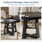 Extendable Round Dining Table for 4-8, Modern Kitchen Oval Dinner Table with Storage Shelf, Wood Pedestal Table, Space Saving Modern Style, Black