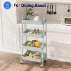 4-Tier Metal Rolling Cart with Lockable Wheels - Mobile Storage Organizer, Utility Shelving Unit for Kitchen, Office, Bathroom, Laundry, Narrow Places, Green