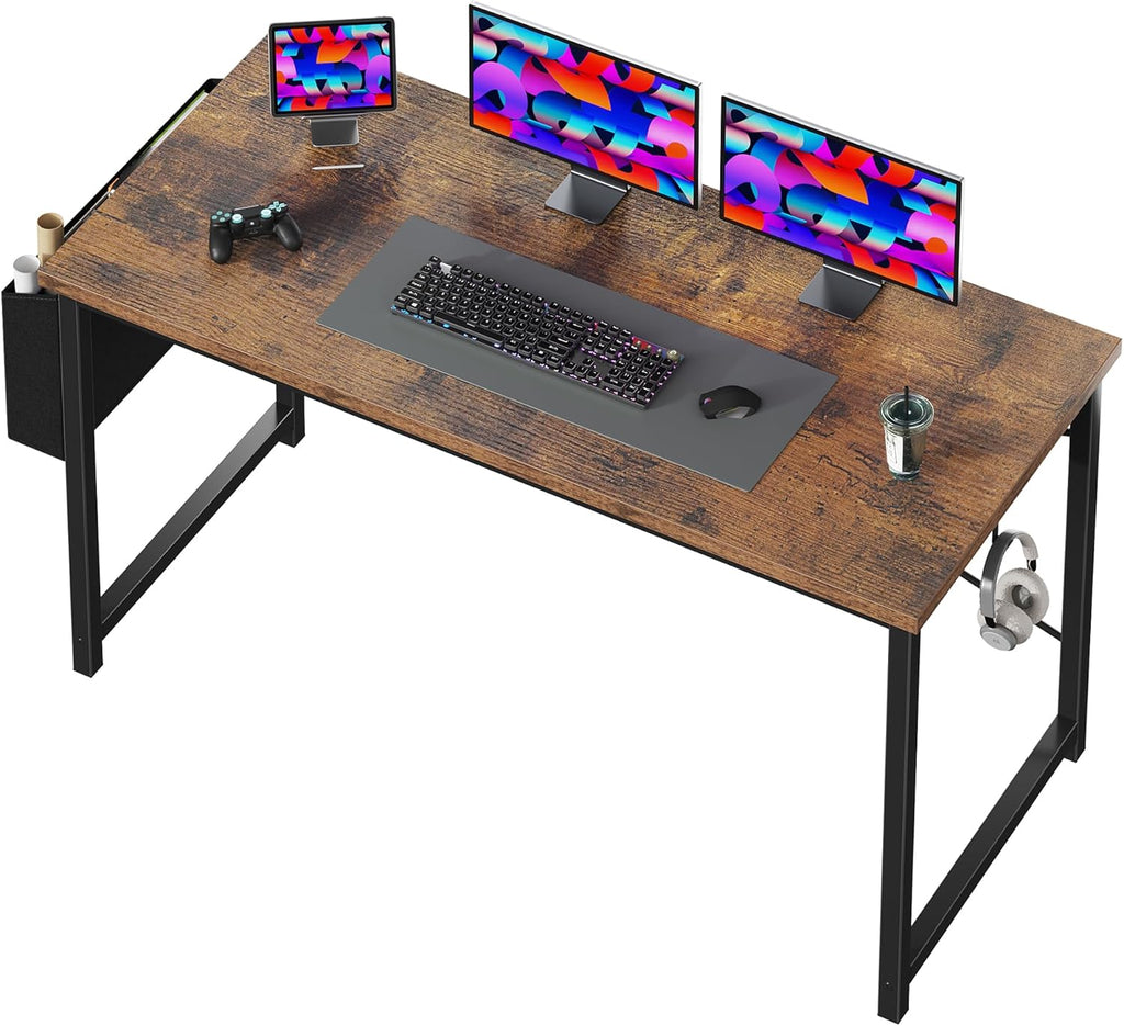 Computer Desk 40 Inch Home Office Desks for Small Spaces, Gaming Writing Study Work Table with Storage Bag and Headphone Hook for Bedroom, Rustic Brown
