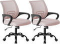 Office Desk Chair - Ergonomic Mid Back with Lumbar Support & Rocking Mode, Height Adjustable with Fixed Armrest, for Home, Computer, Gaming, Conference, Meeting Room, 360?? Swivel, Pink, 2 Pack