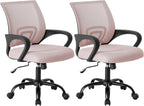 Office Desk Chair - Ergonomic Mid Back with Lumbar Support & Rocking Mode, Height Adjustable with Fixed Armrest, for Home, Computer, Gaming, Conference, Meeting Room, 360?? Swivel, Red, 2 Pack