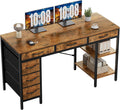 55 Computer Desk with 6 Drawers, Home Office Gaming Desks with Storage Shelves for Bedroom, Writing Study Corner Living Room Work Table Rustic Brown