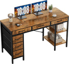 55 Computer Desk with 6 Drawers, Home Office Gaming Desks with Storage Shelves for Bedroom, Writing Study Corner Living Room Work Table Rustic Brown
