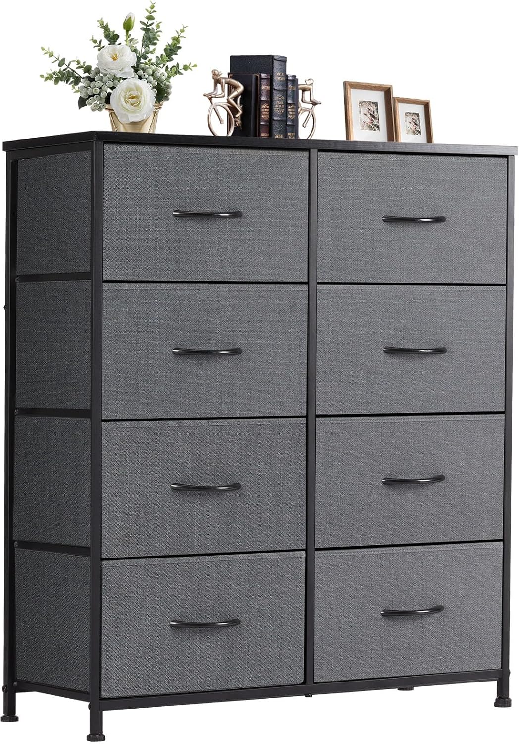 8 Drawer Dresser for Bedroom, Fabric Storage Organizer with Sturdy Metal Frame, Wooden Top Chest of Drawers for Closet Entryway Guest Room,Matte Black