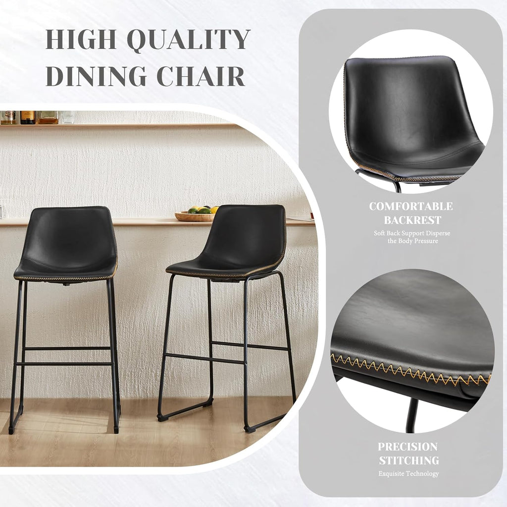 Counter Height Bar Stools Set of 4, 30 inch Height Stool Faux Leather Barstools with Back, Armless Kitchen Island Countertop Comfortable Modern Chairs with Metal Legs, Elegant Black