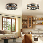 Ceiling Fans with Remote, Farmhouse Ceiling Fan, 22 Inch Low Profile Caged Fandelier, Flush Mount with 6 Wind Speeds, for Bedroom, Kitchen, Living Room, Bulbs Not Included, Gold