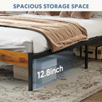 Queen Size Bed Frame with Headboard, 800LBS Mattress Foundation with All Sturdy Metal Support, Under Bed Storage, No Box Spring Needed, Easy Assembly, Rust Brown