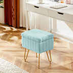 Vanity Stool Chair, Ottoman with Storage, Makeup Cute Soft Small Footstool, Modern Style Faux Fur Seat with 4 Metal Legs & Adjustable Feet for Dressing, Living Room, Bedroom, Dorm, Green