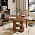 Extendable Round Dining Table for 4-8, Modern Kitchen Oval Dinner Table with Storage Shelf, Wood Pedestal Table, Space Saving Modern Style, Brown