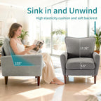 Comfy Accent Chair for Living Room Bedroom and Waiting Room, Upholstered Mid-Century Reading Chair with Pillow and Solid Wood Legs, Wide Singe Modern Lounge Sofa (Gray, 2 Pack)