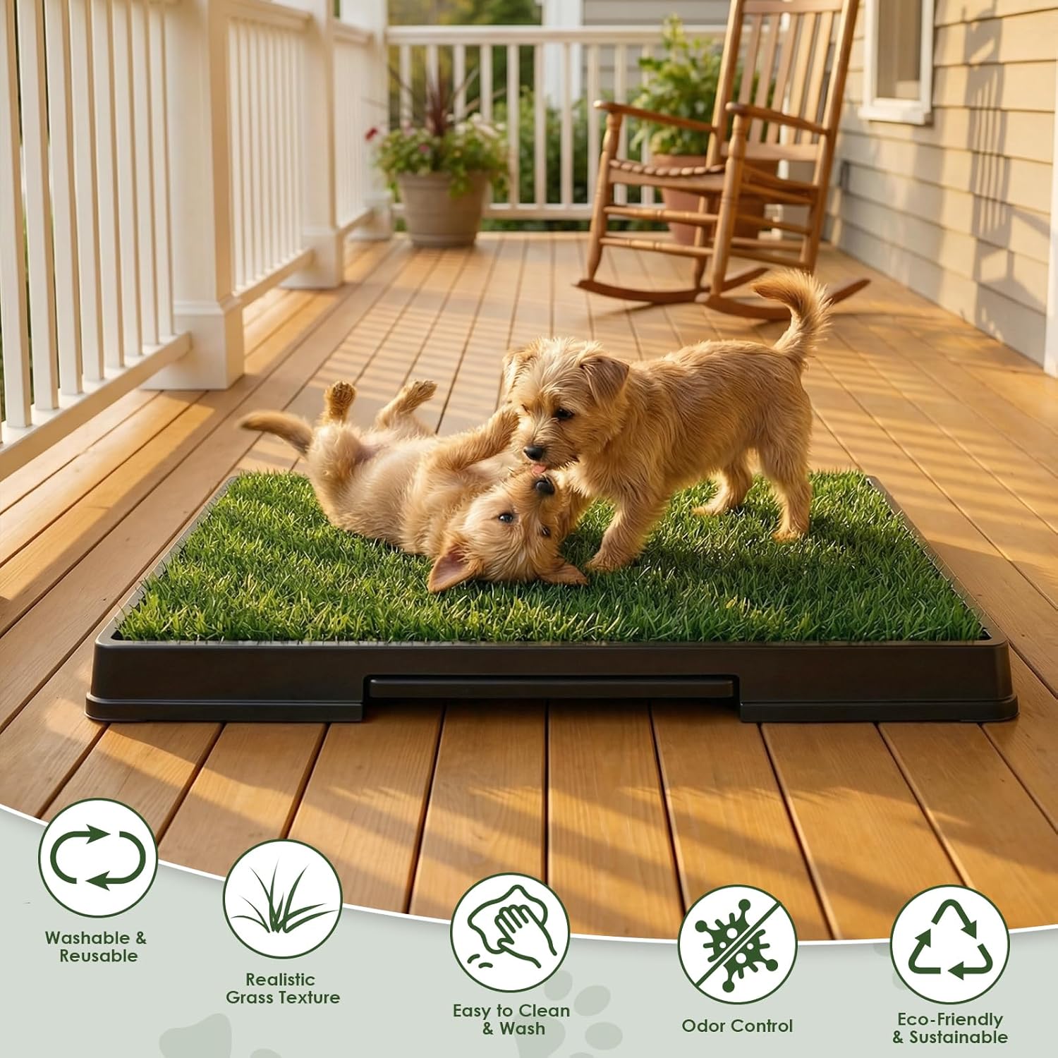 Dog Grass Pad with Tray, 25 x 20 Grass Pad for Dogs Potty, Reusable Artificial Grass Pee Pad for Indoor & Outdoor Use, Easy Clean with Drainage Holes, for Puppy Potty Training