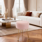 Velvet Vanity Stool, 350LBS Heavy-Duty Makeup Stool with 4CM Thick Cushion, Round Ottoman Footrest Chair for Bedroom, Bathroom, Dressing Table, Easy-Clean Soft Fabric, Pink