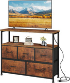 TV Stand, Dresser with 5 Fabric Storage Drawers, Media Console Featuring Open Shelf for TV, Compact Entertainment Unit for Bedroom, Living Space, or Dorm Organization, Grey