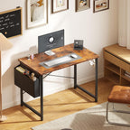 Computer Desk 40 Inch Home Office Desks for Small Spaces, Gaming Writing Study Work Table with Storage Bag and Headphone Hook for Bedroom, Rustic Brown