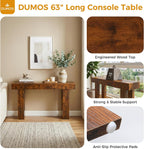 63-Inch Narrow Console Table, Sturdy Wooden Entryway Table with 5.9 Thick Top, Heavy Duty 155lbs Capacity, Space-Saving Sofa Table for Living Room, Hallway, Entrance, Foyer, Brown