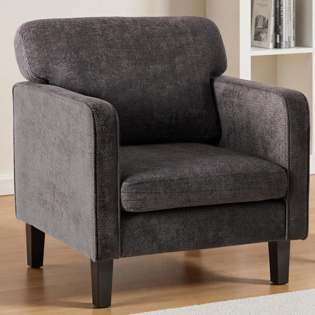 Modern Accent Chairs for Living Room, Corner Chairs for Adults, Reading Chair with Armrest and Backrest, Comfy Lounge Chairs for Bedroom Reception Waiting Room, Dark Grey 2 Pack