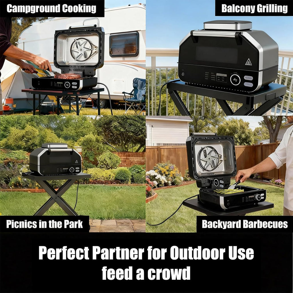 Electric Grill Outdoor/Indoor, 8-in-1 Multifunctional Large Electric BBQ Grill for Air Fry, Bake, Roast, Steak, Broil and Dehydrate, Safe Non-Stick Coating, Fry Basket Included
