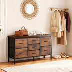 TV Stand 7 Drawer Dresser for Bedroom with Storage TV Stands for Living Room Grey, Farmhouse Entertainment Center Media Console Table with Metal Frame Adjustable Feet