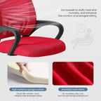 Office Desk Chair - Ergonomic Mid Back with Lumbar Back Support & Rocking Mode, Height Adjustable with Fixed Armrest, for Computer, Gaming, Conference, Meeting Room, 360?? Swivel, Red