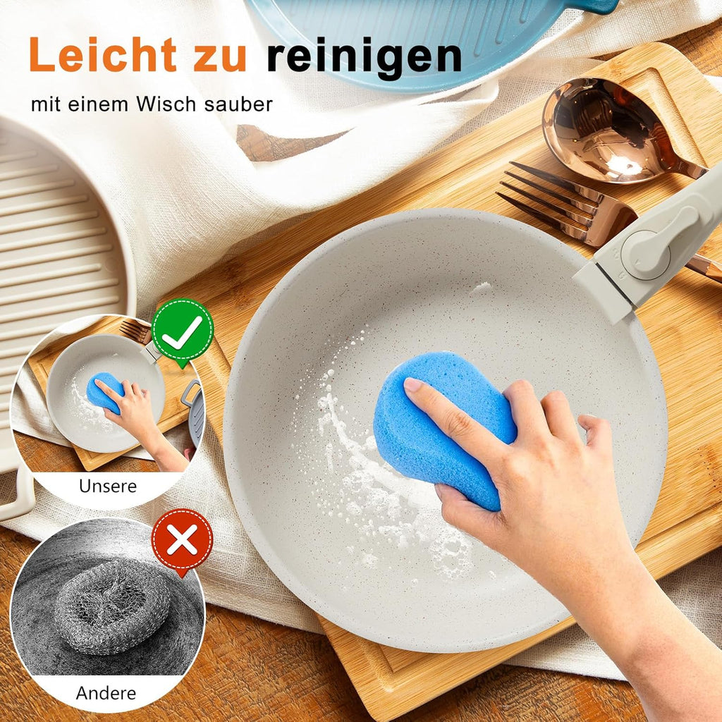 12 Pcs Pots and Pans Set, Nonstick Kitchen Cookware Set, Induction Cooking Sets Detachable Handle, Beige