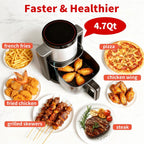 4.7Qt Glass Air Fryer, Non Toxic Air Fryer with 10 Preset Cook Modes, 395??F Rapid Air Crispy Technology, Roast Bake Dehydrate Reheat, Nonstick & Easy-Clean Basket, 1300W